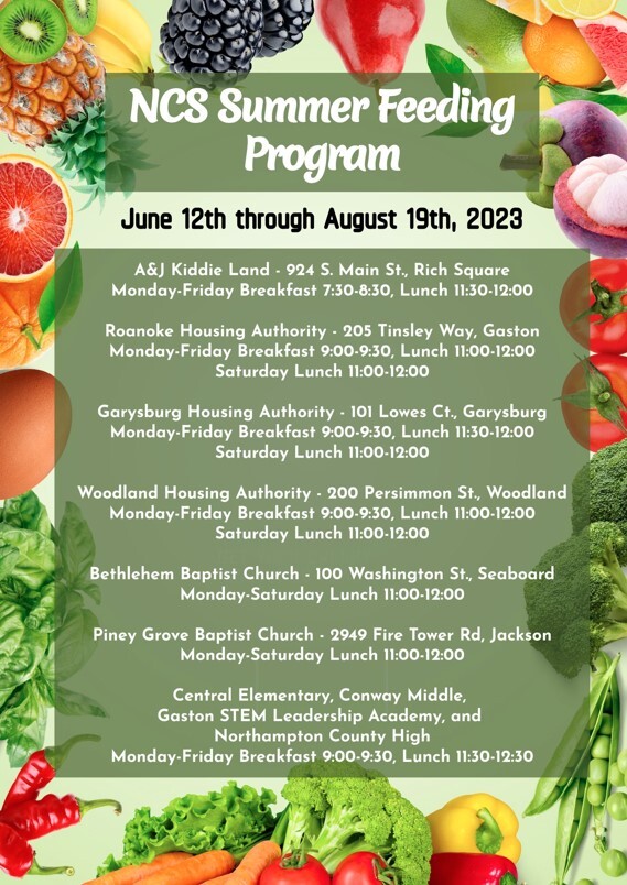 NCS Summer Feeding Program Flyer. All information on flyer is listed above.