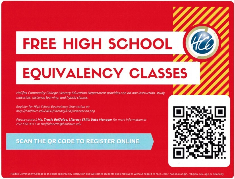 High School Equivalency Classes Flyer. All information on flyer is listed above.