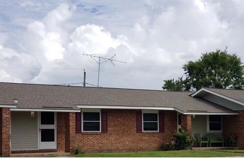 A close up of a duplex housing unit.