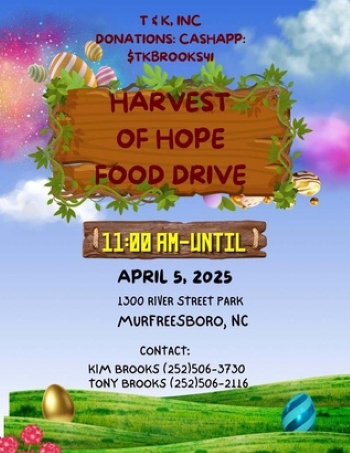 Harvest of Hope Food Drive Flyer. All information on this flyer is listed above.