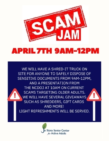 Scam Jam Flyer. All information on this flyer is listed above.