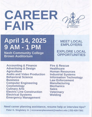 Career Fair Flyer. All information on this flyer is listed above.