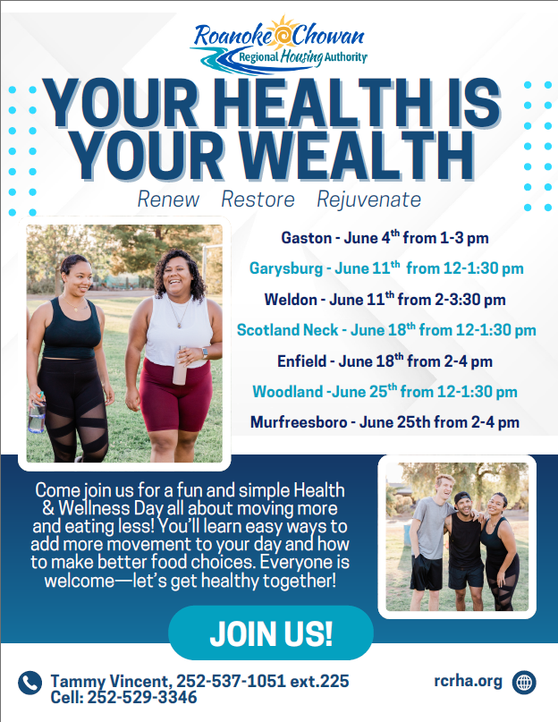 Your Health Is Your Wealth Flyer. All information as listed below.