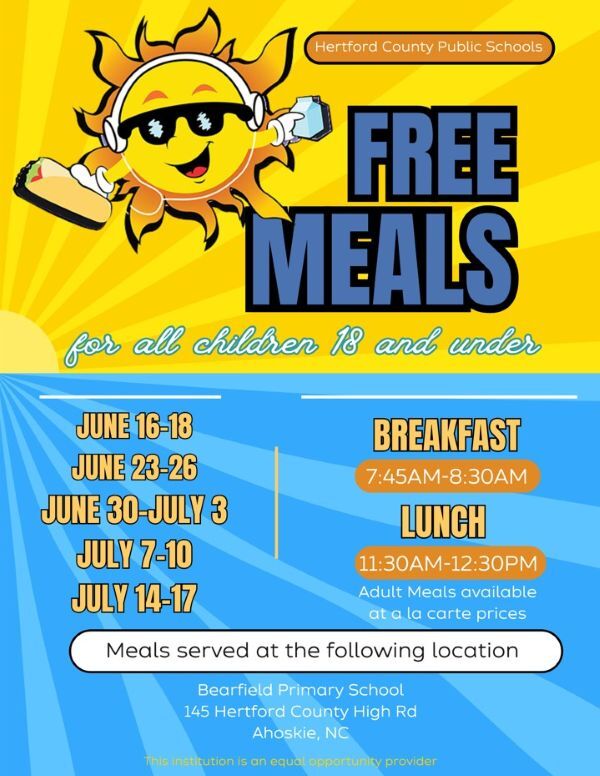 Free Summer Meals Flyer. All information as listed below.