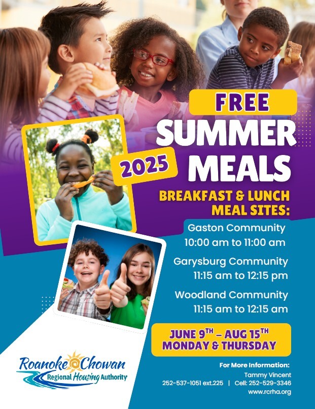 Roanoke Summer Meals Flyer. All information as listed below.