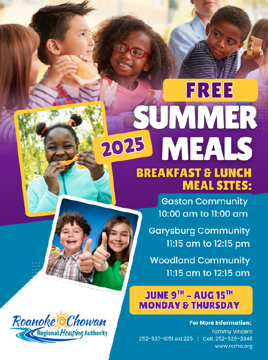 Summer meals flyer. All information as listed below.