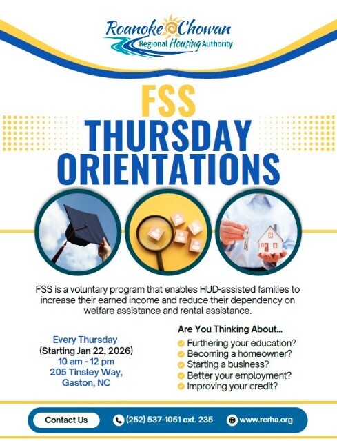 FSS Thursday Orientations flyer. All information as listed below.