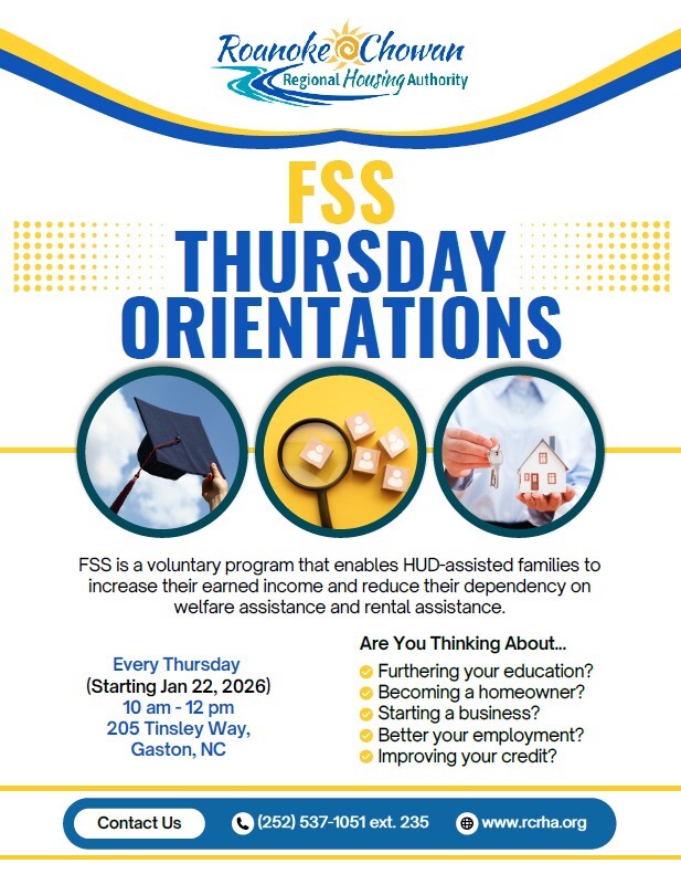 FSS Orienation Thursdays flyer. All information as listed below.