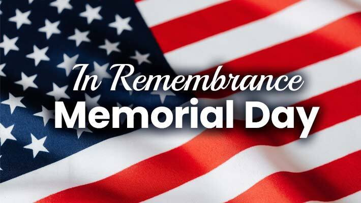 American Flag with the text, In Remembrance Memorial Day